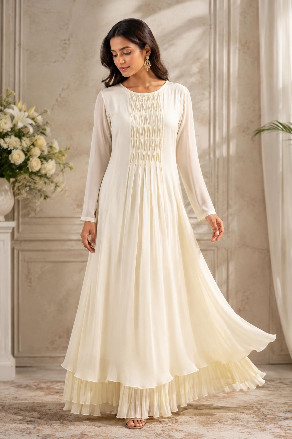 Ivory Pintuck Anarkali